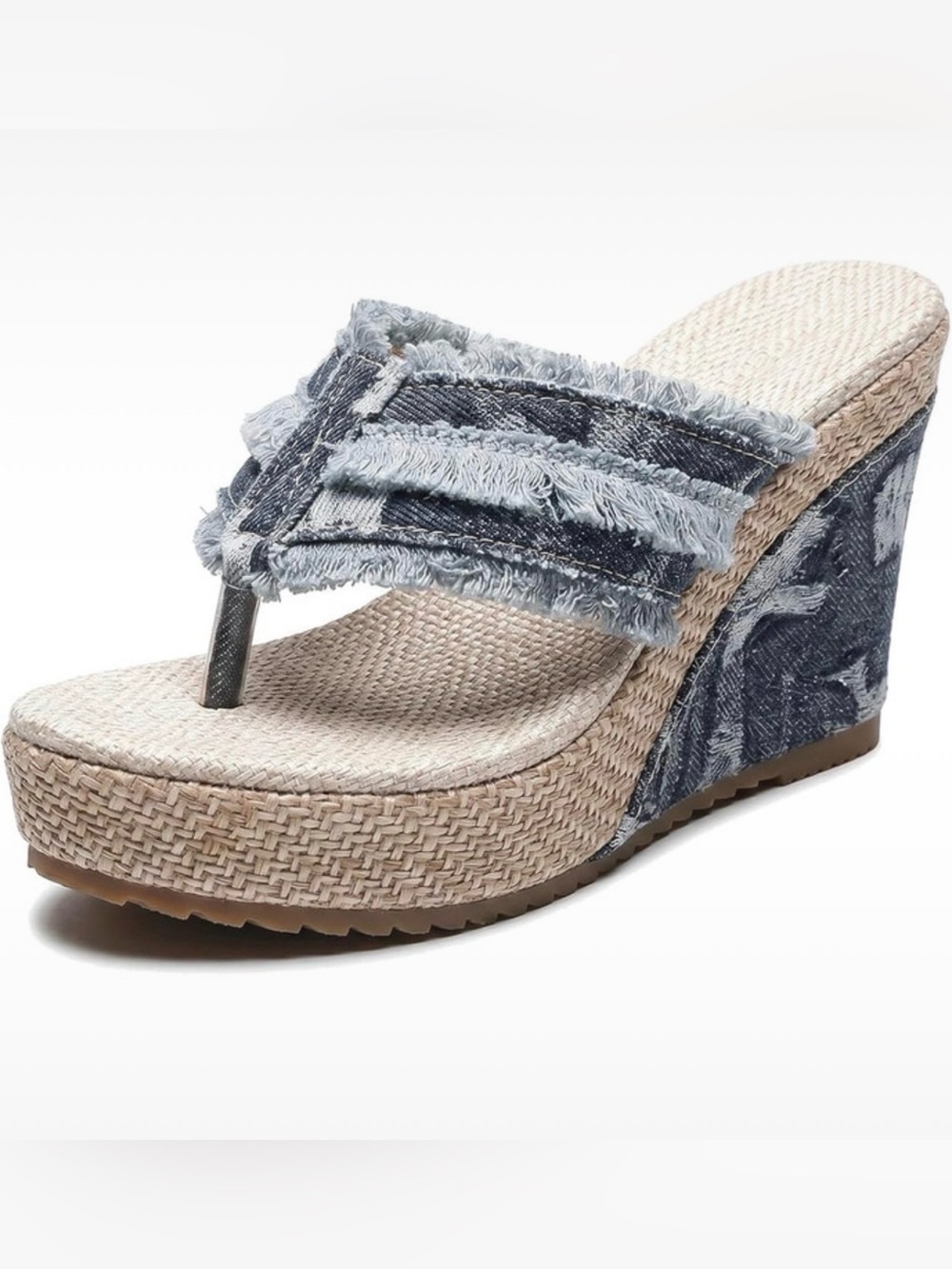 Denim boho wedge sandals